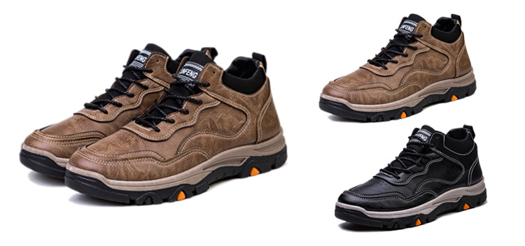 2022 new high waist mountaineering outdoor leisure sports leather shoes thickened leather shoes non-slip waterproof thick bottom men's high waist