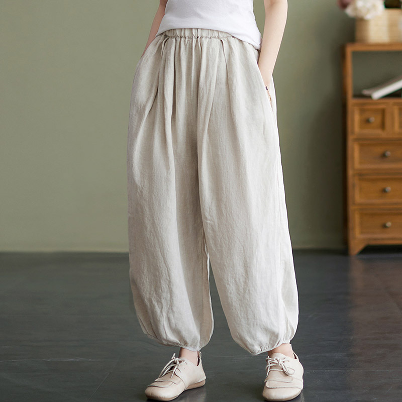 Summer Thin Artistic Cotton and Linen Solid Color Lantern Pants Women's New Loose Casual All-match Leg Radish Pants