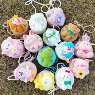 Summer straw bag 2023 New Fashion children's bag female cute crossbody woven small round bag boys and girls wholesale