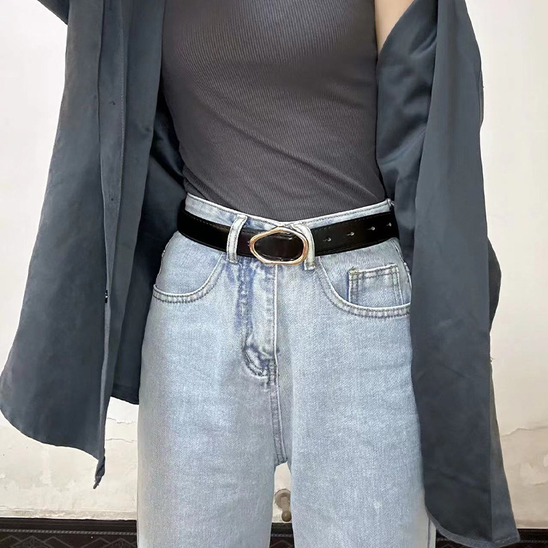 Belt Men's and Women's Irregular Oval Metal Snap Button High-end Korean-style Trendy All-match Shirt Suit Jeans Belt