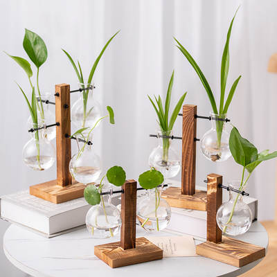 Wholesale Mother's Day hydroponic wooden stand vase modern minimalist living room simple decorative ornaments desktop green radish suit