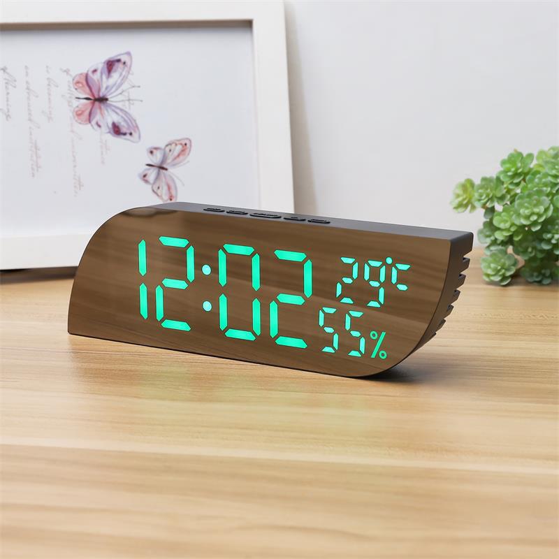 Desktop bedroom alarm clock geometric shape LED mirror snooze digital electronic temperature and humidity mirror clock cross-border wholesale