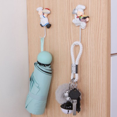 Cartoon resin chef hook adhesive kitchen bathroom punch-free strong sticky hook home interior decoration hook