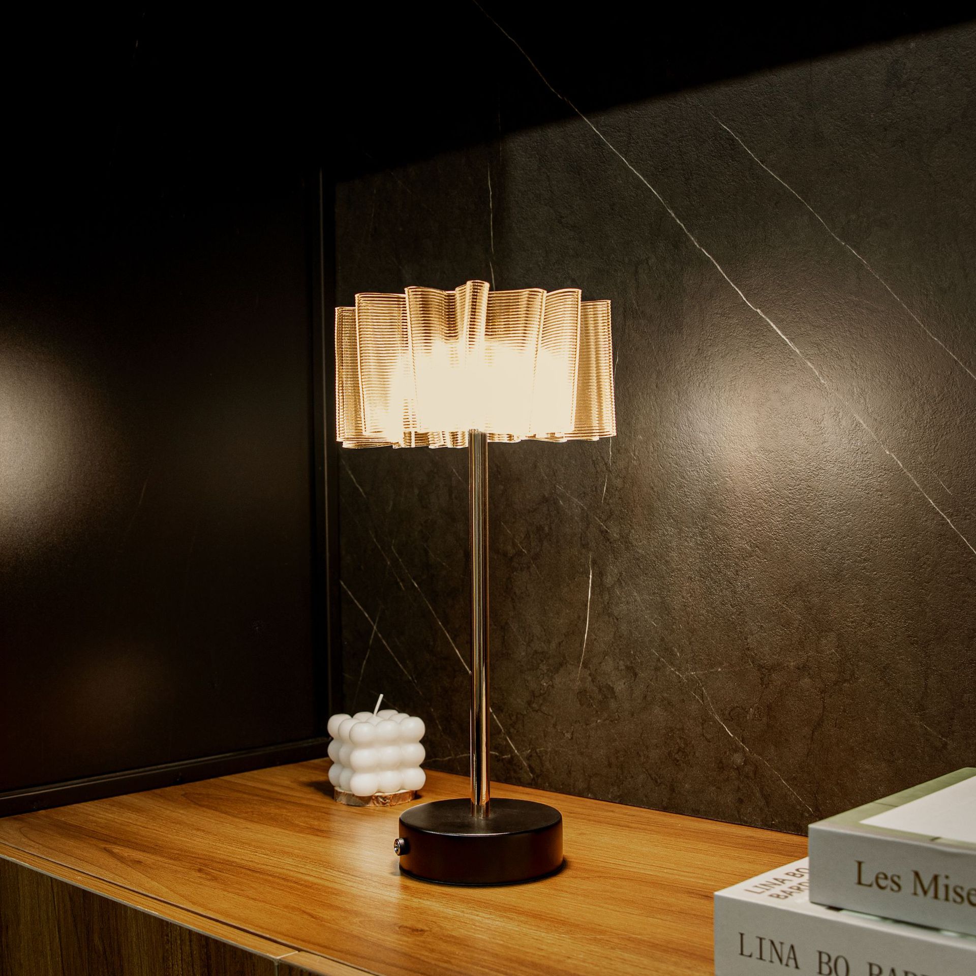 2023 new pleated aluminum rechargeable table lamp bedroom bedside lamp LED eye protection table lamp USB touch night light