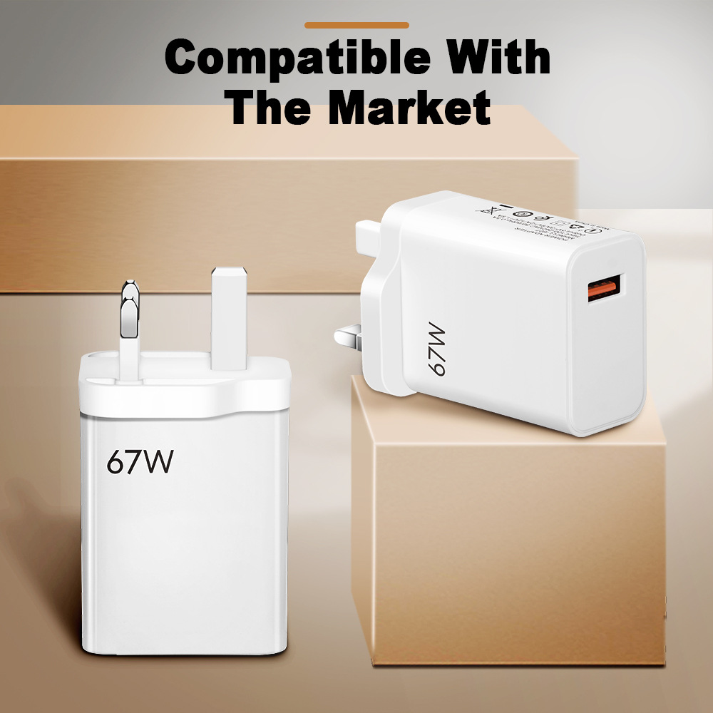 67W Flash Charge Mobile Phone Charger 5V/5A European, American and British Super Fast Charge Head Full Protocol Power Adapter