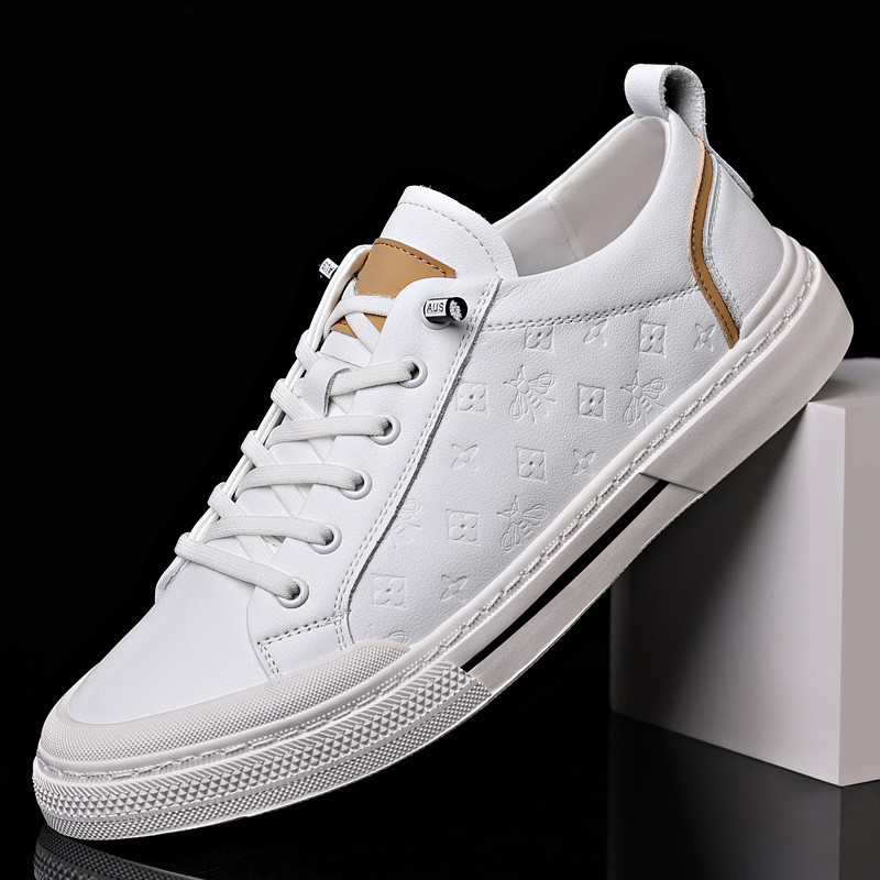 Men's Casual Shoes 2024 Spring and Summer New Korean Style Trendy Leather Shoes Men's Breathable Single-layer Shoes Soft-soled White Shoes Men's All-match