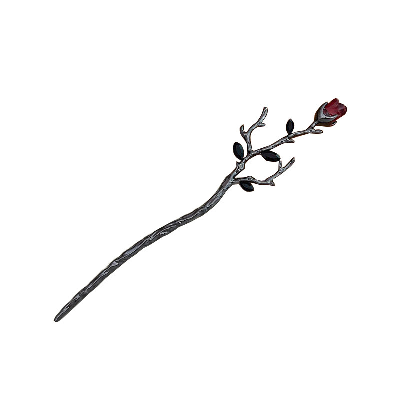 Rose hairpin silver metal women's high-grade new Chinese style updo hairpin personality unique design sense hairpin