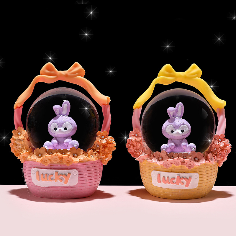 New cartoon star rabbit basket crystal ball luminous glass ball resin decoration girl heart children's toys wholesale