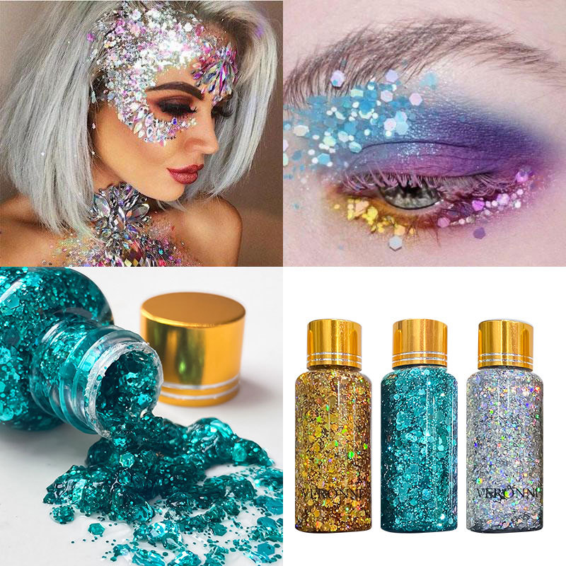 VERONNI Mermaid Scales Stage Makeup Sequins Face Body Lotion Glitter Eye Shadow Colorful Polarized Children's Performance