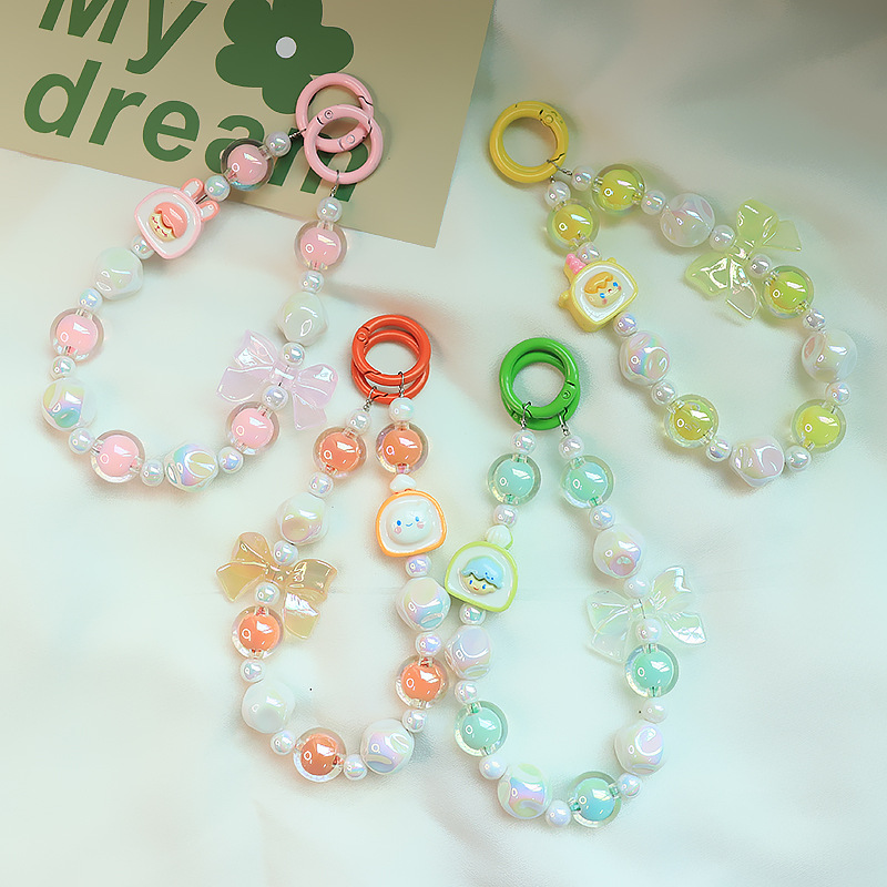 Original Cute and Charming Beaded Phone Chain DIY Keychain with Colorful Car Hook for Women