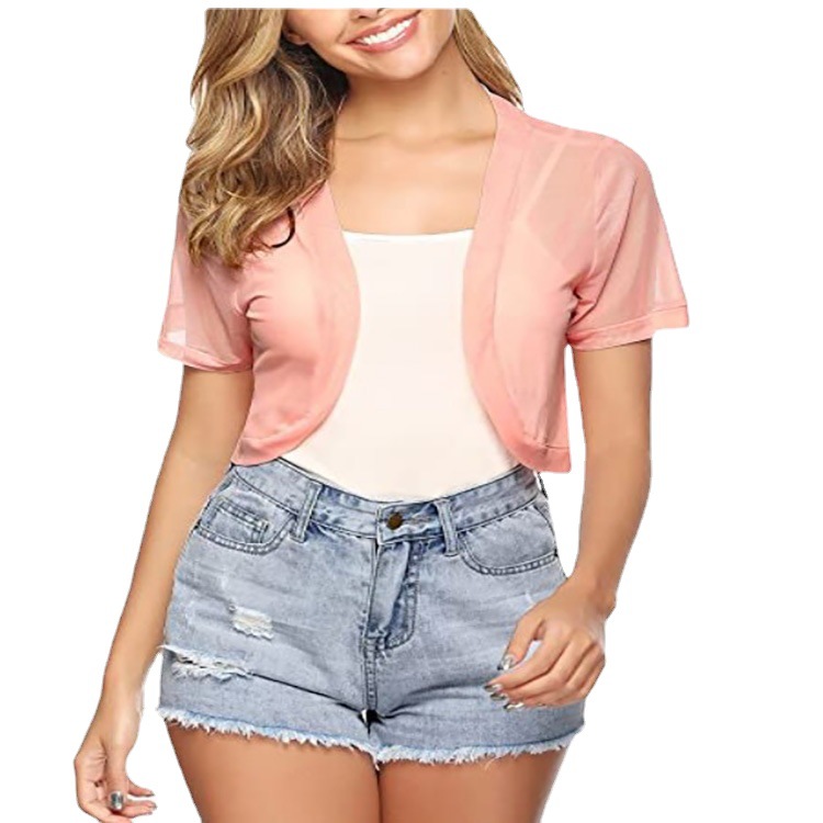 European and American-style Tulle Shawl Women's Top Cardigan Outwear Summer Fashionable Short-sleeved Breathable Mesh Beach Sun Protection Clothing