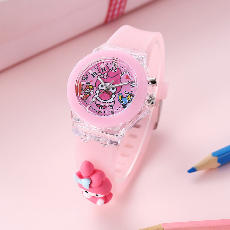 Sanrio Cartoon Children's Watch Children's Elementary School Colorful Luminous Luminous Silicone Strap Doll Electronic Watch