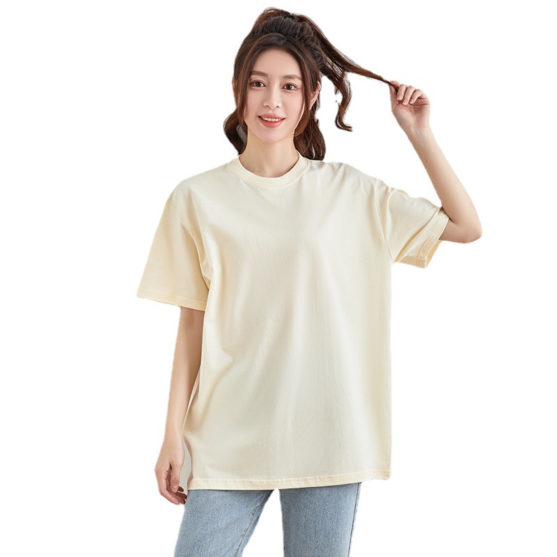 Heavy Impermeable Solid Color Cotton Round Neck Short-Sleeved T-Shirt Thick Pure White Base Shirt t Men's and Women's T-Shirt Top