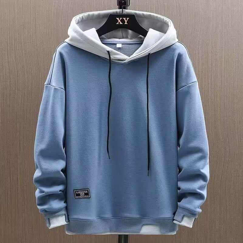 Fake two-piece sweater men's trendy 2023 thin fashion brand men's spring and autumn casual loose hooded jacket