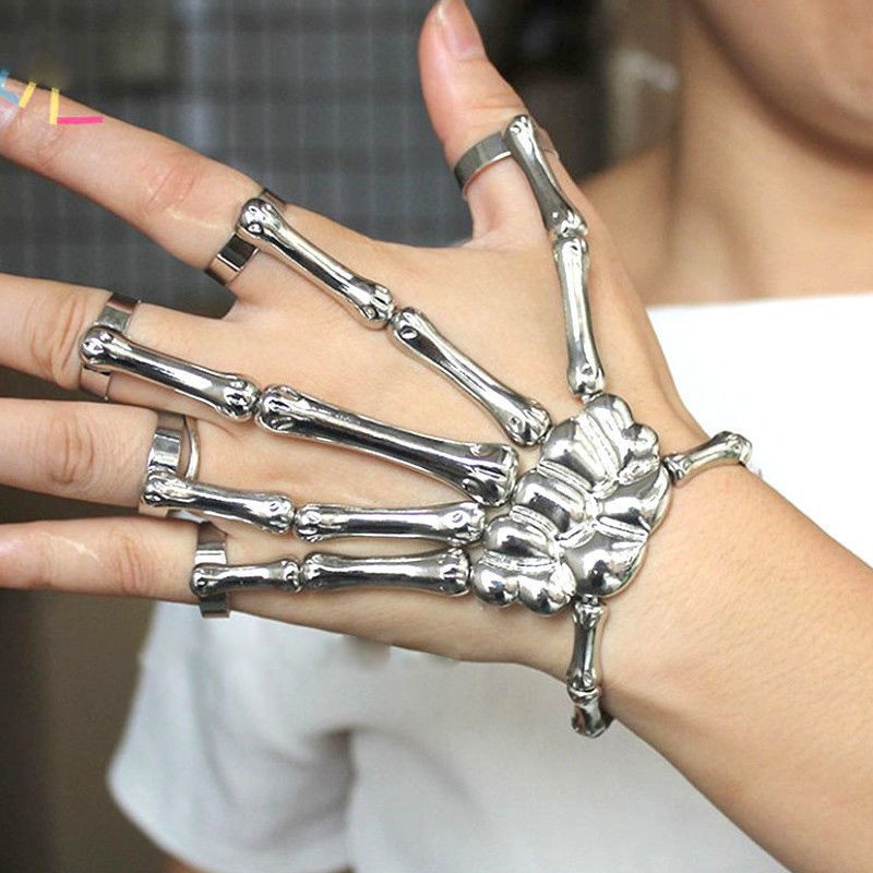 European and American Popular Halloween Bracelet Punk Exaggerated Ghost Hands Skull Bracelet Metal Texture Cross-Border Multi-Finger Bracelet