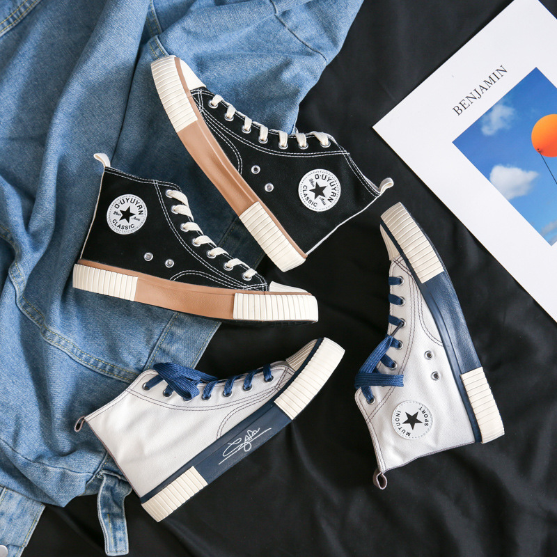 Autumn 2023 Korean Style High-top Canvas Shoes Women's Secondary Vulcanized Rubber Shoes Student Sneakers ins Street Photographic Trendy Shoes