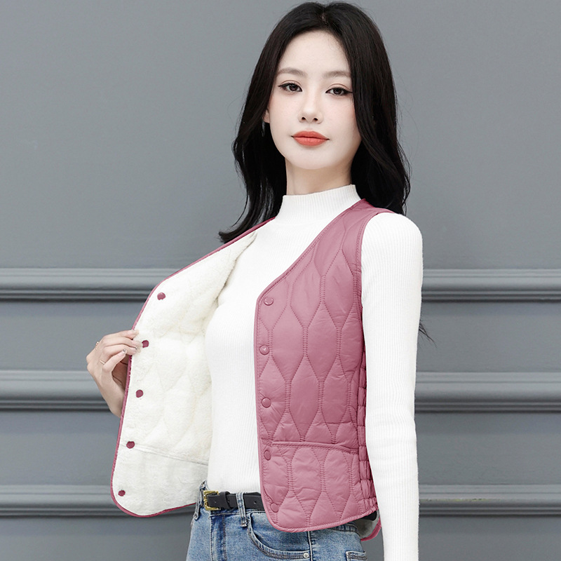 Autumn and Winter Down Cotton Vest Women's Fleece-lined Thickened 2023 New Slim-fit Short Warm Inner Vest