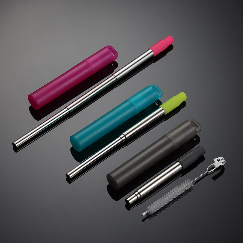 En 304 Telescopic Straw suit with Silicone Mouth Storage Box Portable Beverage Milk Tea Straw Repeatable Gift