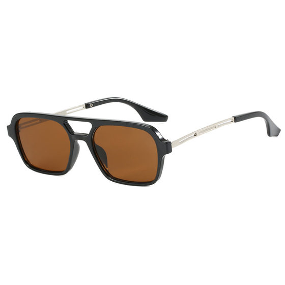 European and American Aviator Double Beam Sunglasses 2024 New Retro Square Sunglasses Ins Internet Celebrity Personalized Sunglasses