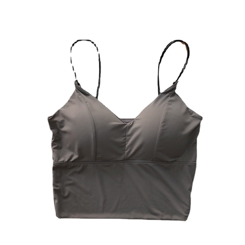 2024 Summer Thin Belt Solid Color Ice Silk Non-marking Sling Beautiful Back Underwear Women's Anti-running Light Belt Chest Pad Vest Outer Wear Ins