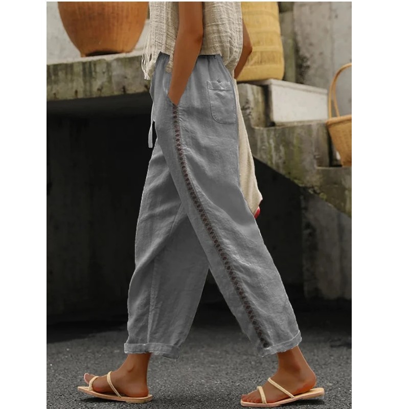 Cross-border 2024 spring and summer Europe and the United States Amazon wish foreign trade new leisure lace hollow stitching pants women