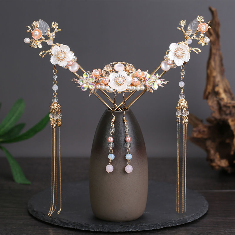 Antique Hanfu Headwear Tassel Side Clip Pair Clip Super Fairy Accessories Hairpin Women's Classical Step Shake Ancient Hair Accessories Set