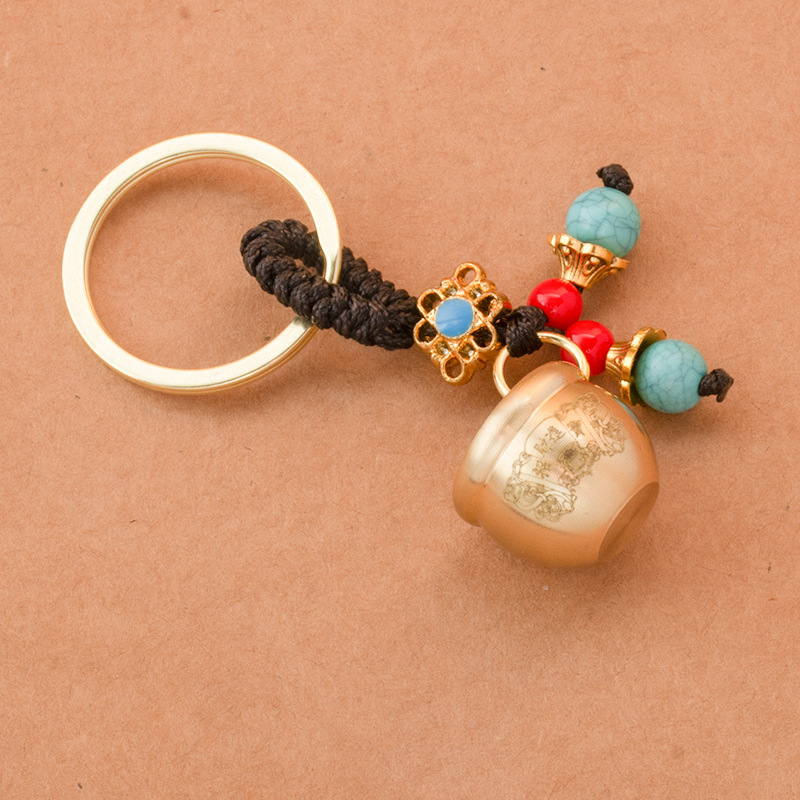 All Brass Mini Baifu Cylinder Bag Keychain Pendant Baifu Cylinder Lucky Treasure Keychain Stall Heat Dissipation