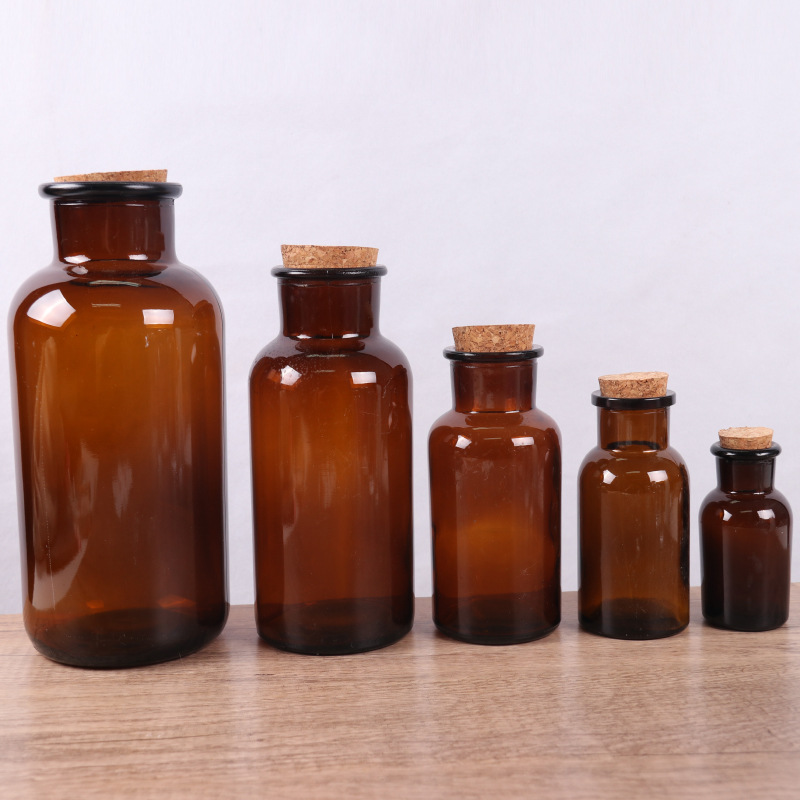 Glass Sealed Storage Jar Cork Brown Medicine Bottle Starry Sky Floating Bottle Wish Bottle Flower Tea Bottle Wide Mouth Reagent Bottle