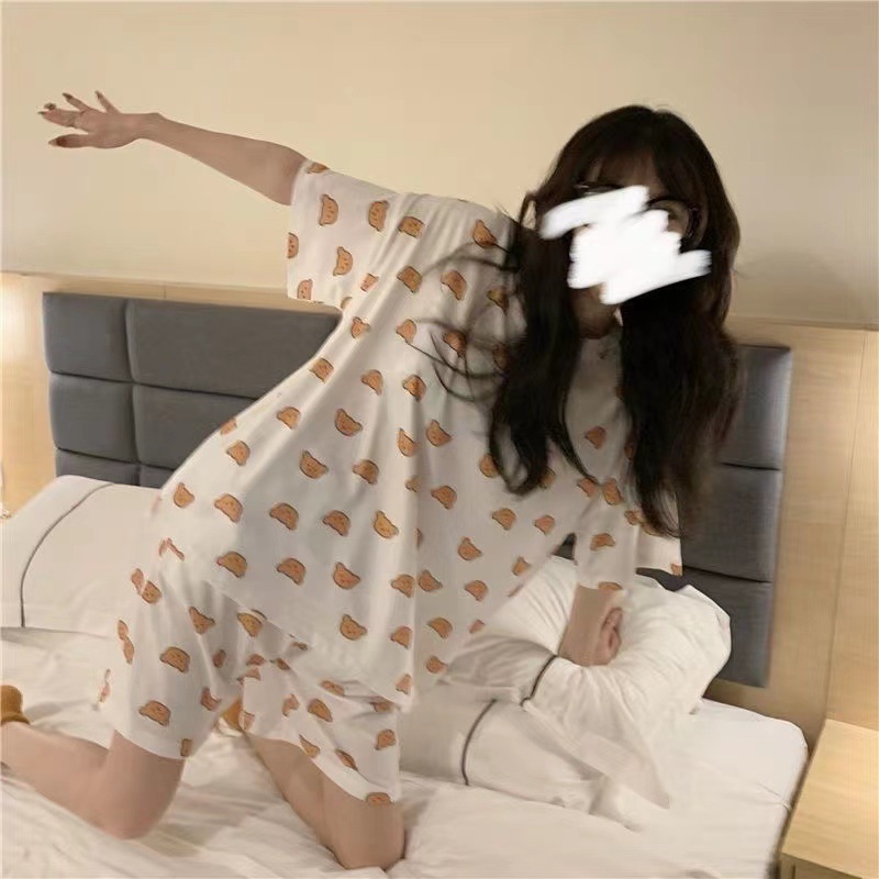 Pajamas Women's Summer Short-sleeved New 2025 plus size Thin Cute Shorts Loose Outwear suit