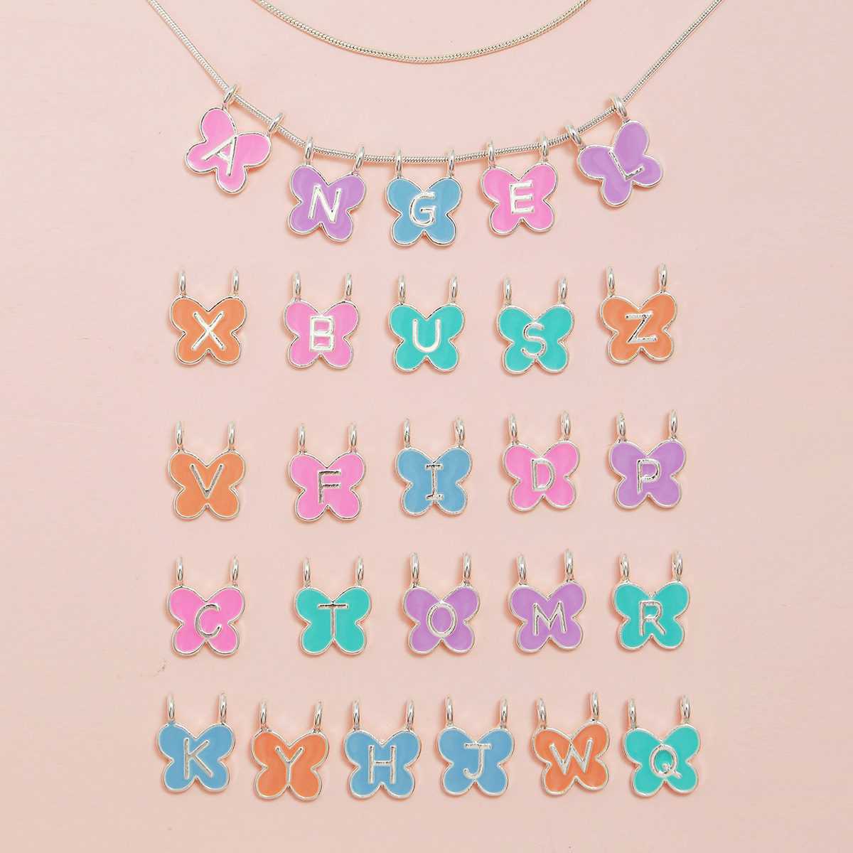 Cross-border hot sale 26 letters butterfly shape alloy letter pendant can be arbitrarily matched with DIY necklace suit in stock