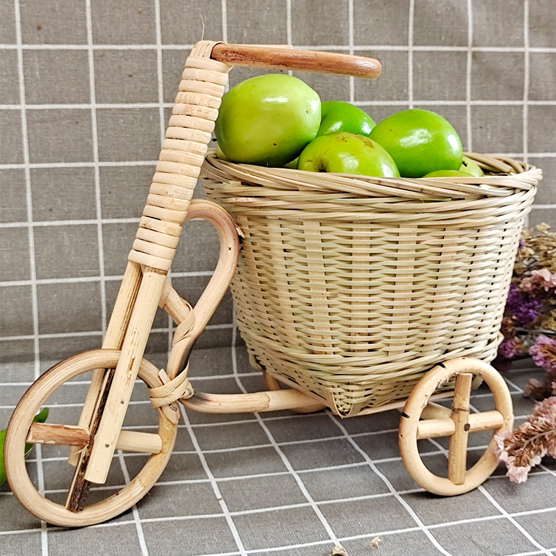Bamboo Woven Mini Tricycle Boy Bamboo Woven Decorations Office Desk Ornaments Pencil Basket Trolley