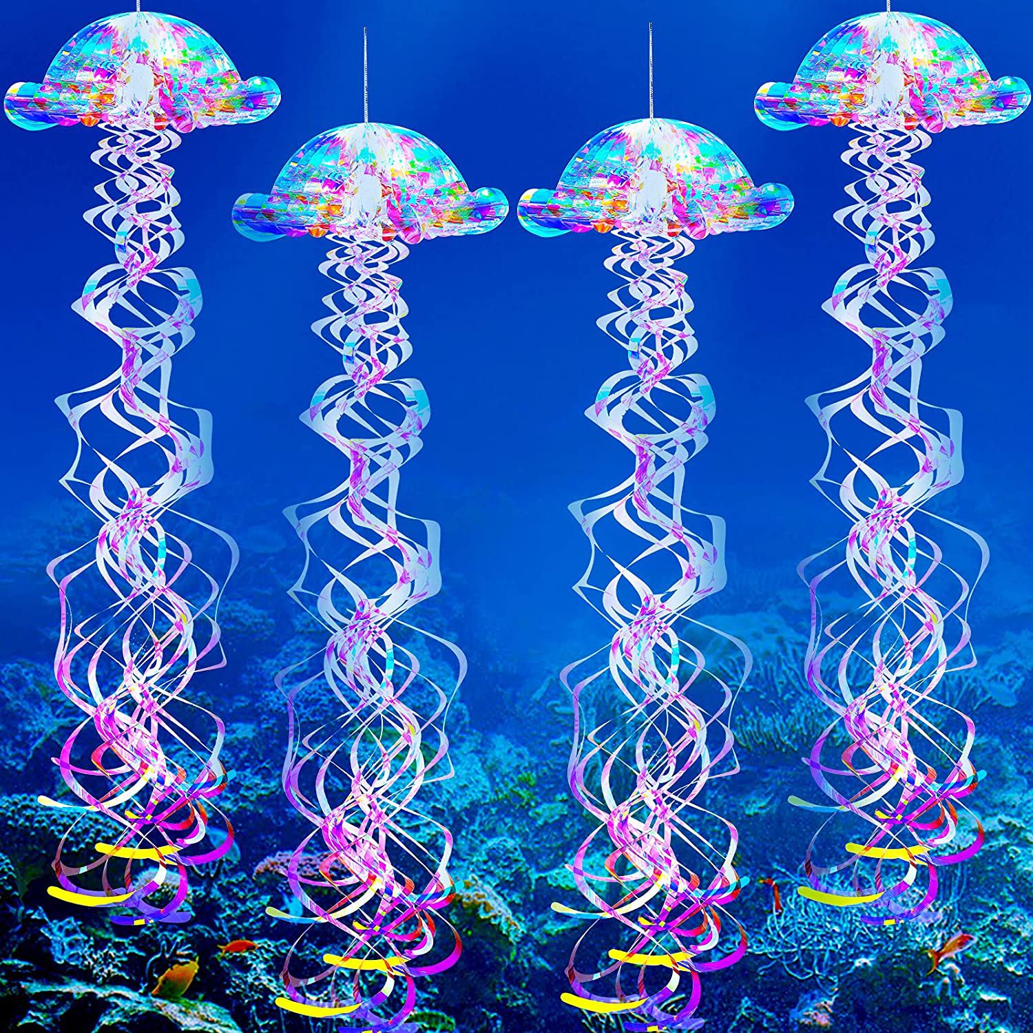 Jellyfish Honeycomb Hanging Ornament Marine Theme Mermaid Hanging Rainbow Spiral Decoration Birthday Party Wedding Arrangement