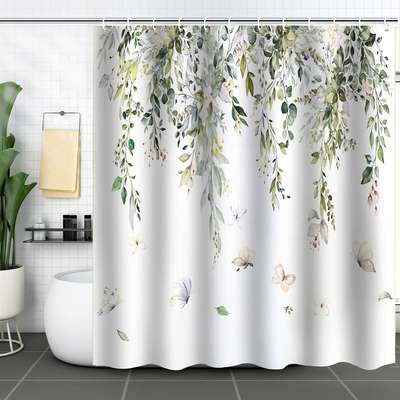 Digital shower curtain cross-border plant flower waterproof polyester bathroom four-piece wet and dry separation moisture-proof mildew-proof isolation curtain