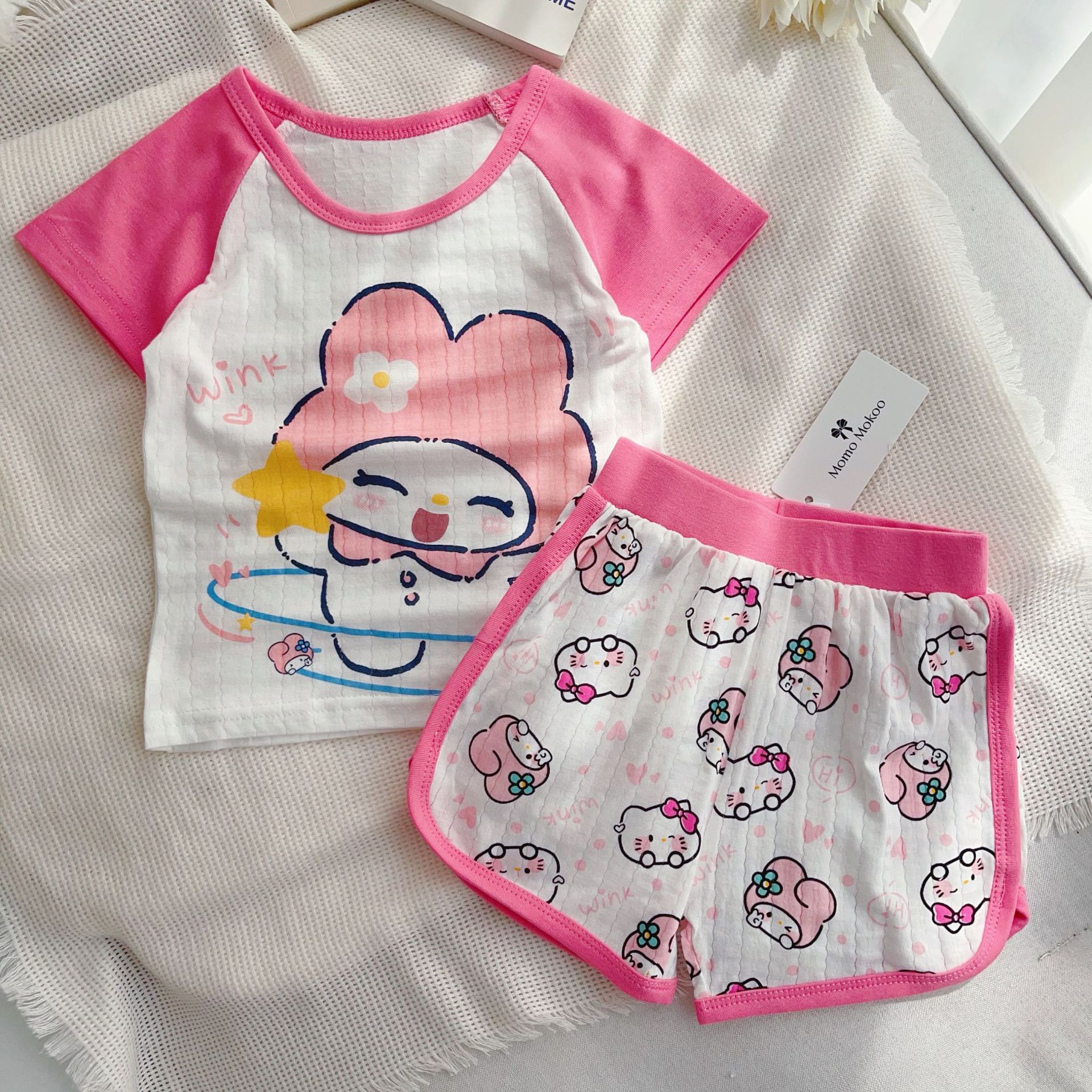23 children's clothing new [breathing Cotton] summer children's short sleeve suit cartoon casual shorts sports kindergarten