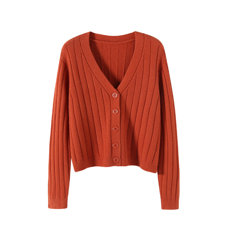 2023 Autumn and Winter Short Outer Wear Loose Internet Popular Long Sleeve V-Neck Sweater Knitted Sweater Thin Cardigan Coat Jacket for Women