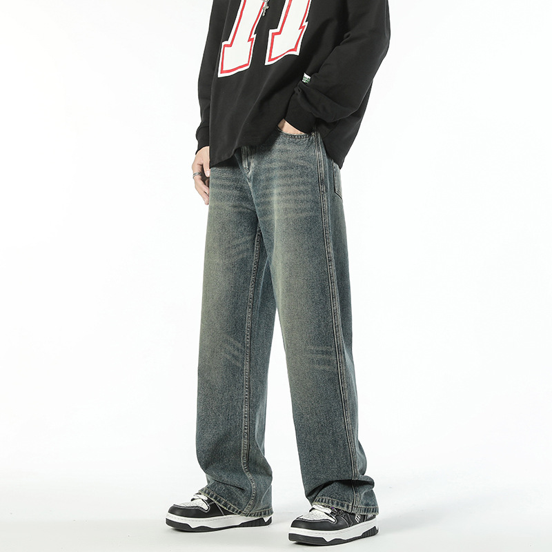 LKTM men's# American retro distressed micro-jeans men's and women's cleanfit loose floor pants