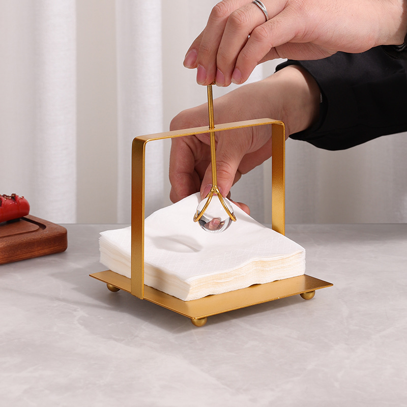 Light luxury metal tissue holder Creative Square tissue press paper holder simple restaurant hotel countertop tissue holder decoration