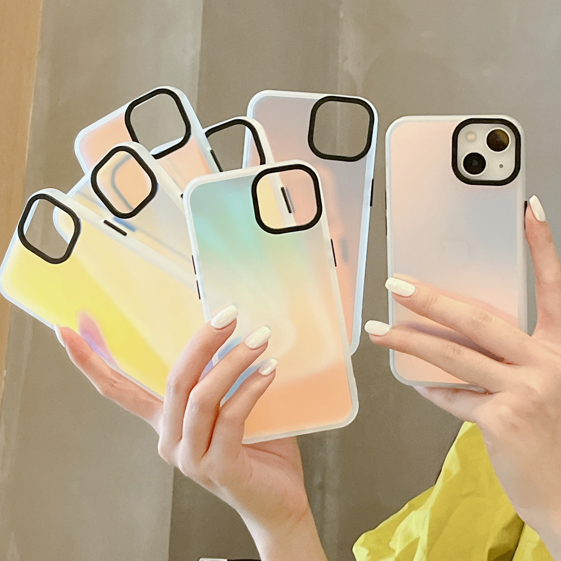 鐳射漸變透明磨砂殼適用iPhone15pro max蘋果14手機殼13/12二合一