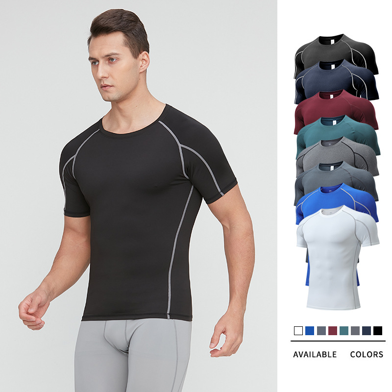 Men's PRO Tight Short-sleeved Amazon Sports Running Training Clothes Basketball Fitness Clothes Quick-drying Short-sleeved T-shirt