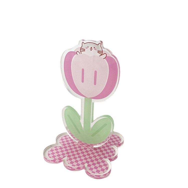 Acrylic note holder desktop photo vertical message cute flower and cat card small ornaments stand card photo holder