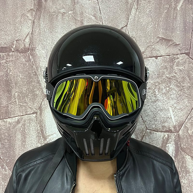 Cruise Harley retro helmet men's and women's full helmet personality skull Four Seasons electric car can be installed Bluetooth Ghost Knight