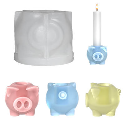 diy epoxy resin mold soft cute pig candle mold big nose hole pig Candlestick silicone mold cross-border