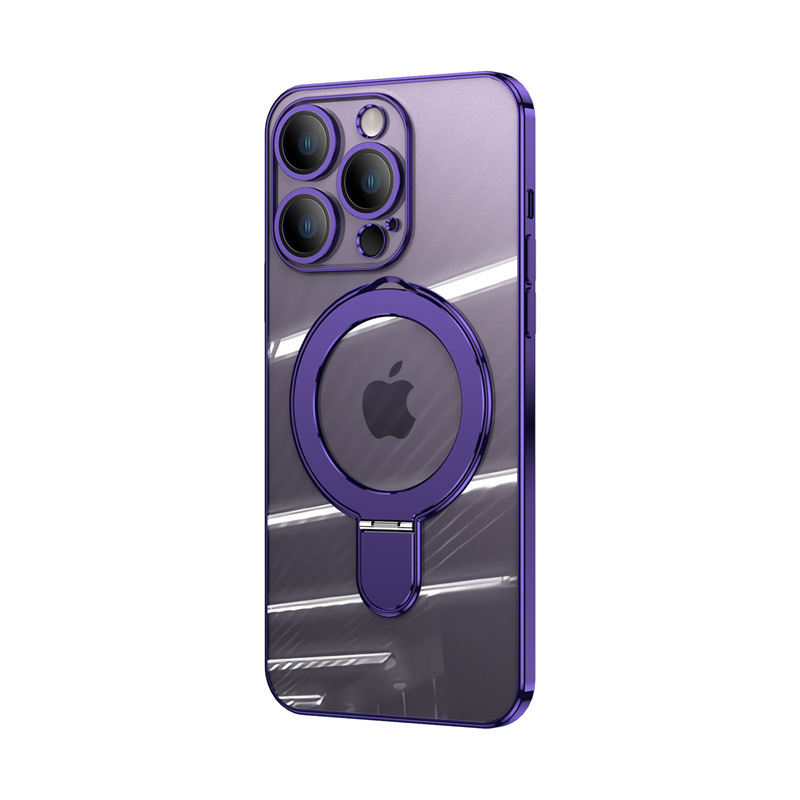 アップル16promax携帯電話ケースメッキ支点透明スタンドiPhone15マグネット充電保護カバー|undefined