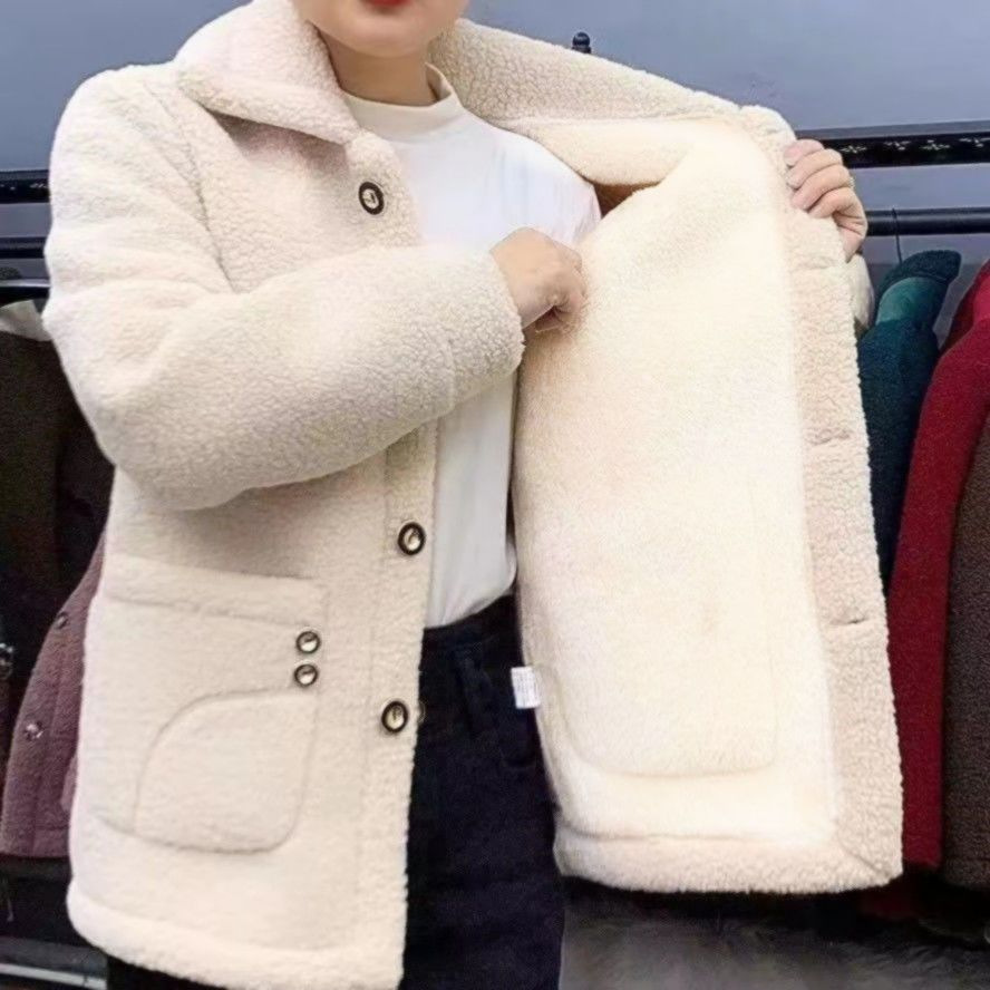Cappotto caldo di pelliccia di agnello spesso foderato in pile transfrontaliero per la mamma, cappotto di media lunghezza, cappotto di pelliccia femminile all'ingrosso_voghion.com
