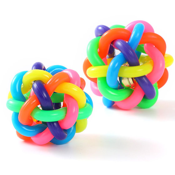Colorful bell ball small size rubber woven ball puppy bite sound pet toy ball pet supplies wholesale