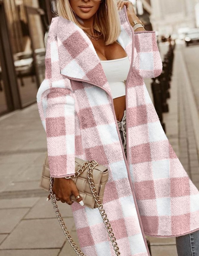 Autumn and winter 2023 new women's clothing European and American foreign trade Amazon cross-border fashion plaid wool coat long coat
