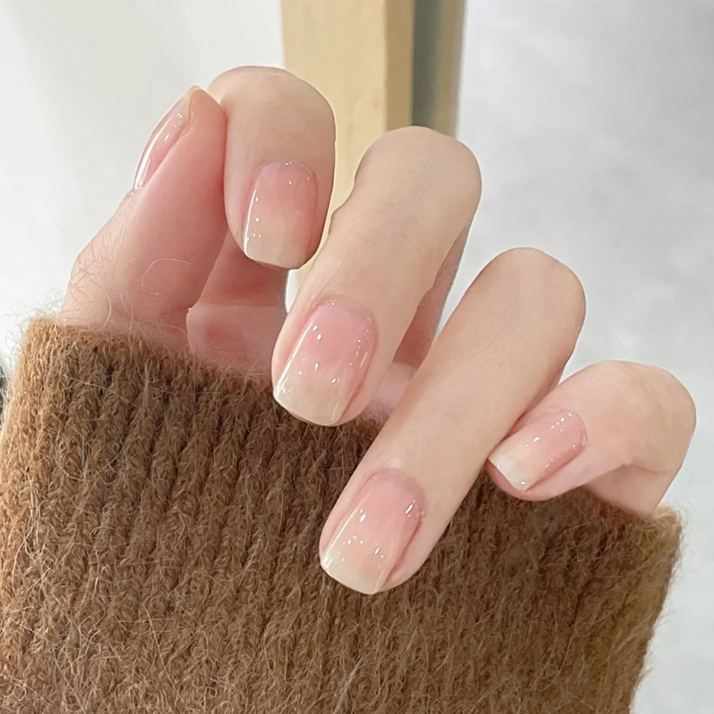 Simple white edge jelly powder nail piece s size detachable jelly gel nail nail piece wearing nail short wholesale - ShopShipShake