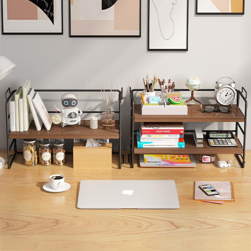 Household Simple Table Multi-layer Wrought Iron Small Bookshelf Storage Rack Office Desktop Finishing Rack Desk Storage Rack