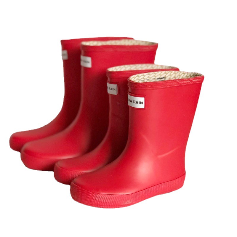 Cross-border Hunter Children's rain boots mid-calf solid color boys' and girls' waterproof shoes flat rubber single rain boots