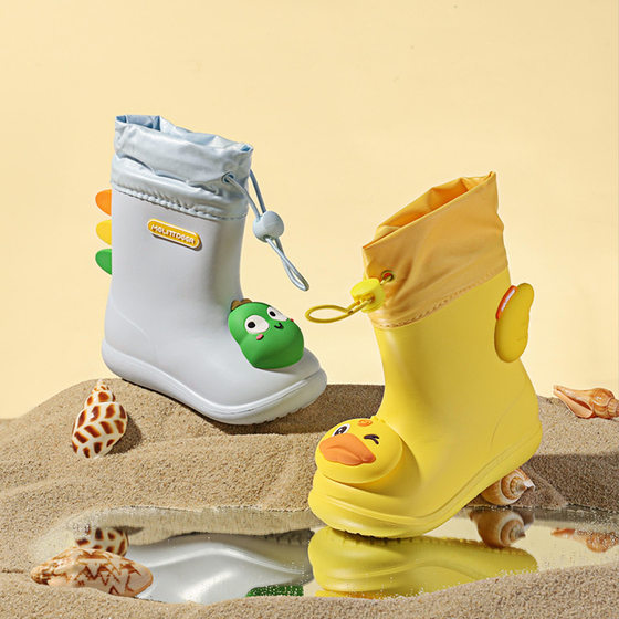 Fawn Millie Children's Rain Shoes Cartoon Cute Yellow Duck Bundle Mouth Rain Shoes Middle Tube Water Shoes Non-slip Children's Non-slip